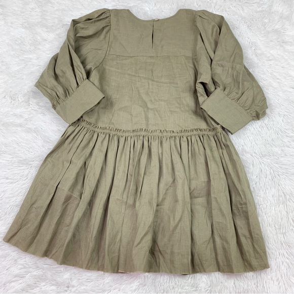R.G.Kane Stella linen mini dress in olive green ruffle hem Made in USA - Picture 11 of 12